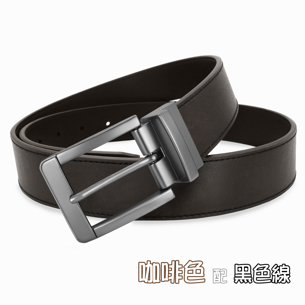 【CH-BELT 銓丞皮帶】車線造型男皮帶 針扣夾座 男休閒皮帶腰帶(黑/咖), , large