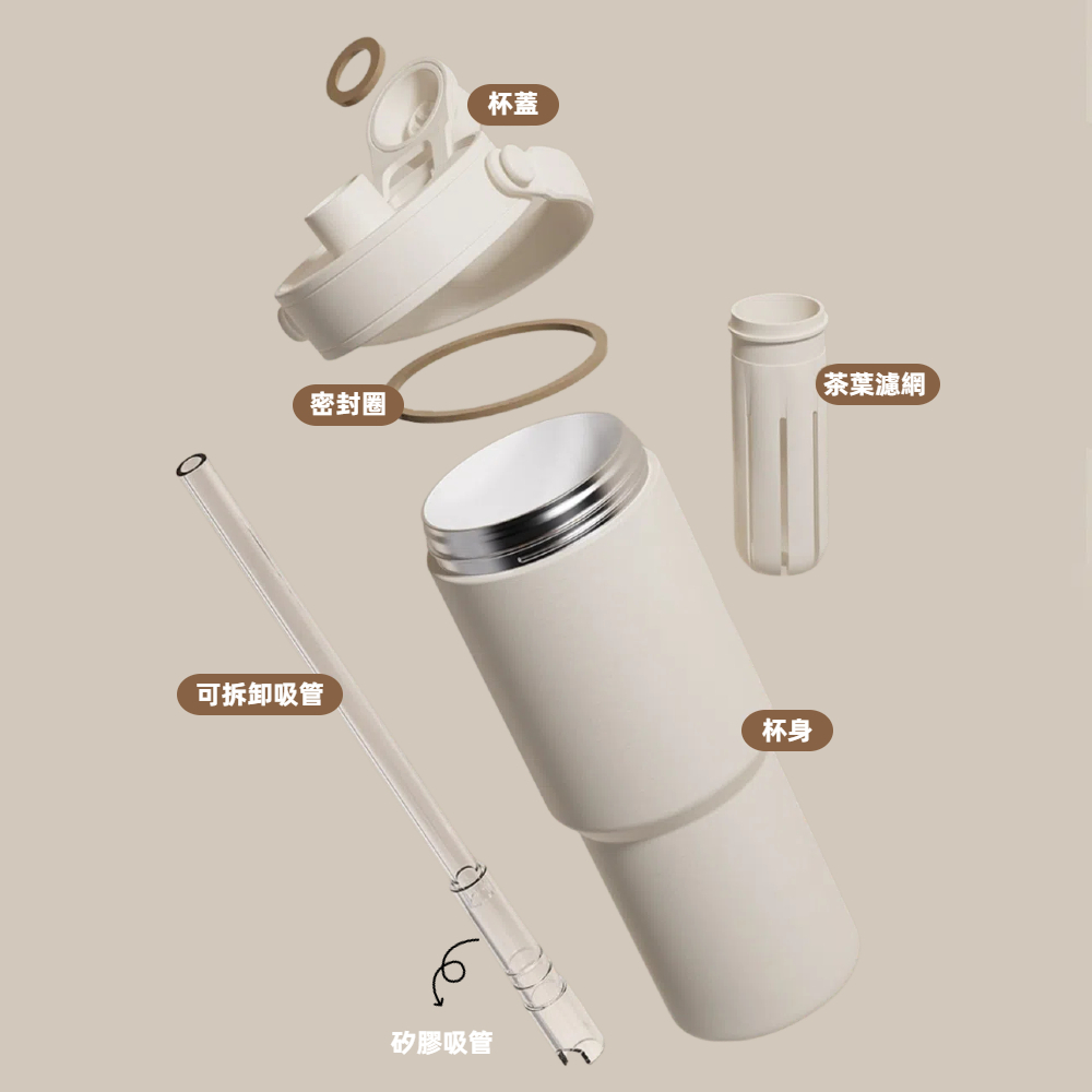 【A&R】316不鏽鋼陶瓷款保溫保冷水杯附吸管 730ML - 極光銀, , large