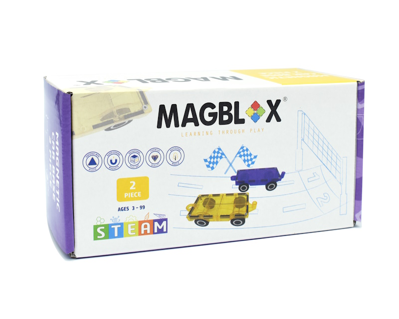 MAGBLOX® TWIN CAR PACK WITH WOODEN WHEELS VIVID YELLOW AND PURPLE, , large