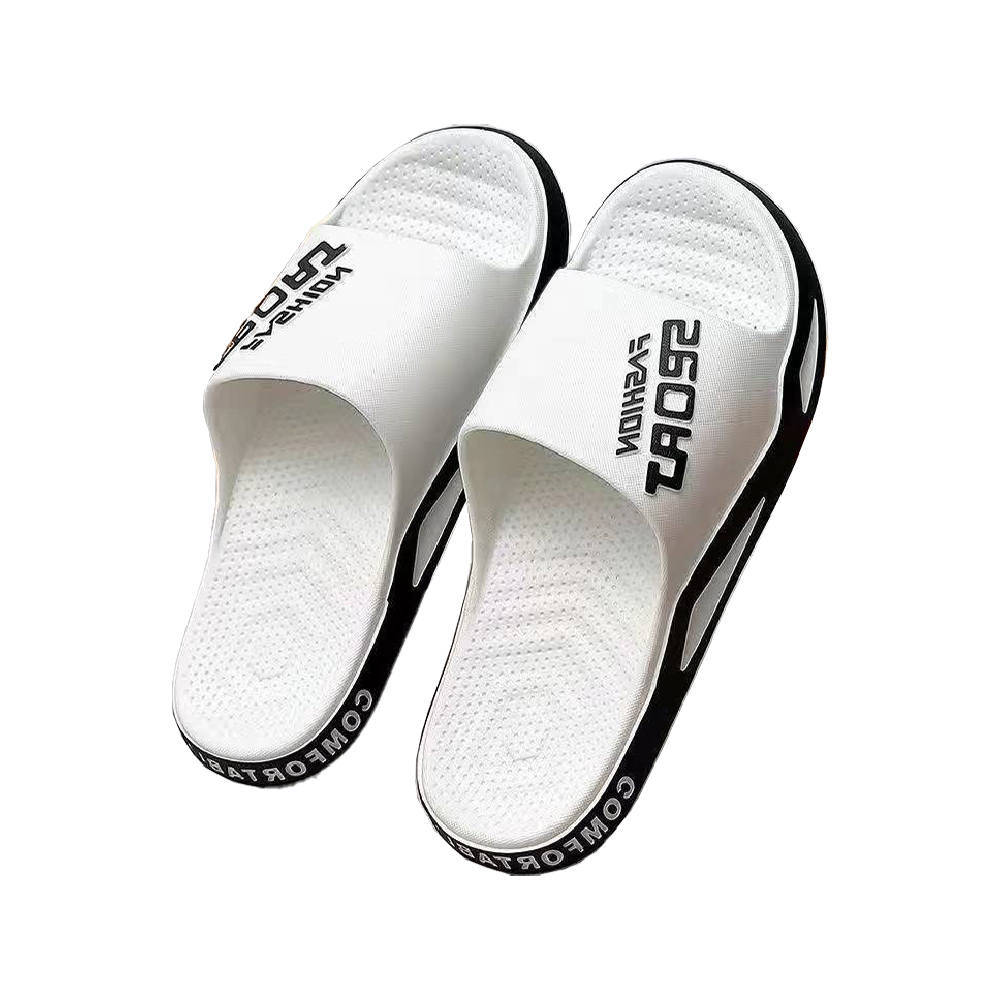 Sporty Breathable Couple Slides, 白黑, large