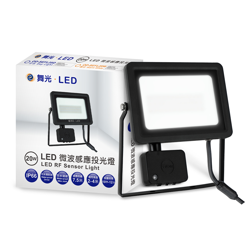 DanceLight舞光 微波感應泛光燈20W IP66防水 防眩強化玻璃(白光/黃光), , large