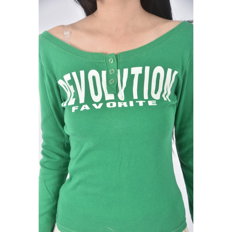 (S) 質感綠色長袖上衣二手衣, , large