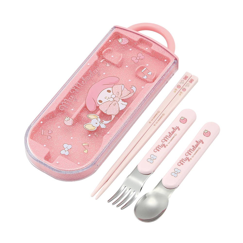 【百科良品】日本製 三麗鷗 美樂蒂 酷洛米 環保筷子+湯匙+叉子三件餐具組(日本境內版), , large