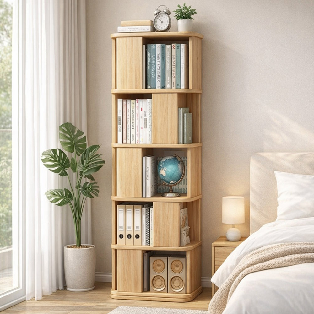 【AOTTO】簡約實木旋轉五層置物書架(WD-019), , large