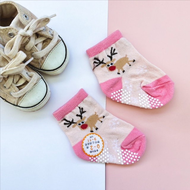 [Kaimei Cotton Industry] 10 pairs set, random and excellent, MIT made in Taiwan, pure cotton anti-slip children's socks (baby version 0-2 years old) - gentle moose style, , large