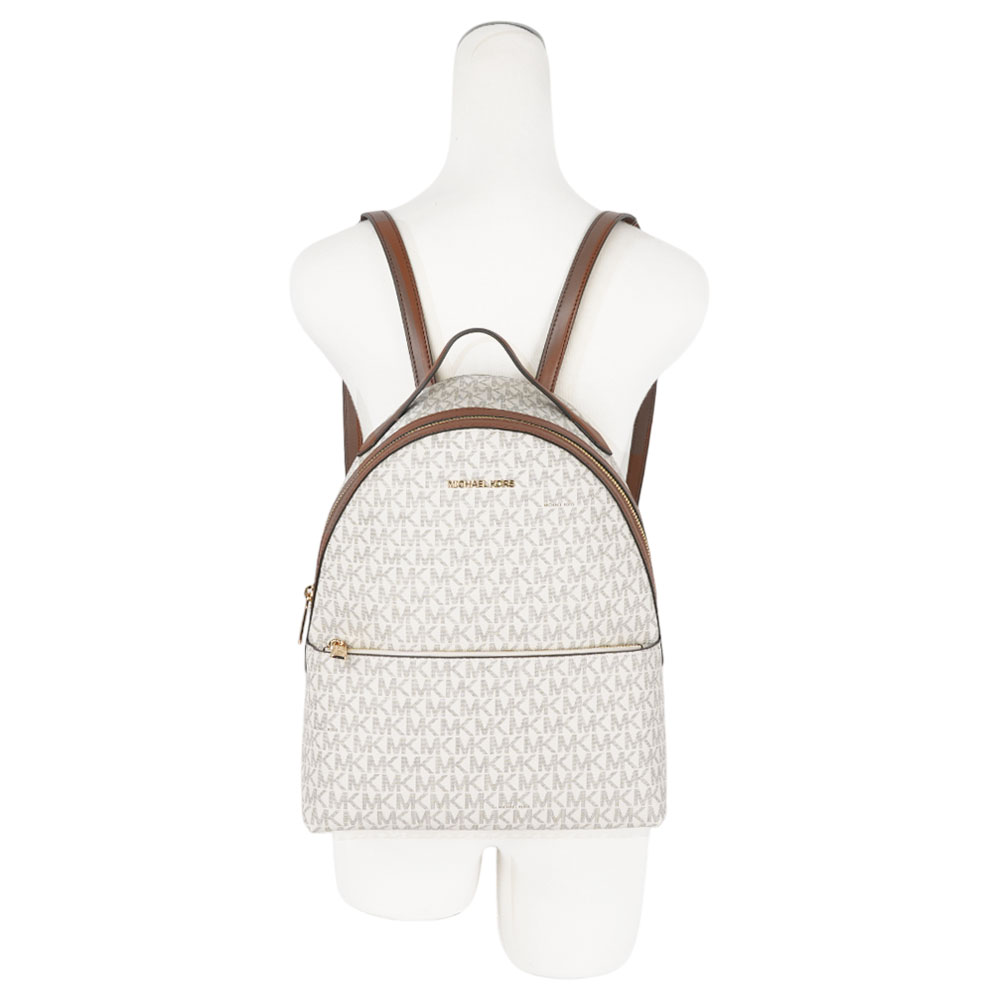 Michael Kors Sheila 滿版標誌塗層帆布拉鍊口袋中型後背包(香草白), , large
