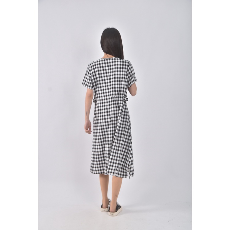 (S) osan格紋黑色洋裝二手衣, , large