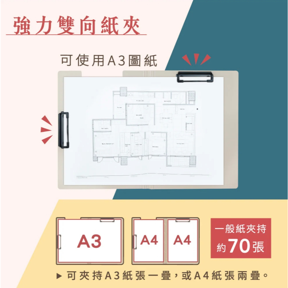 力大牌ABEL  雙夾A4輕量防水丹麥夾66250(多色)藍, , large