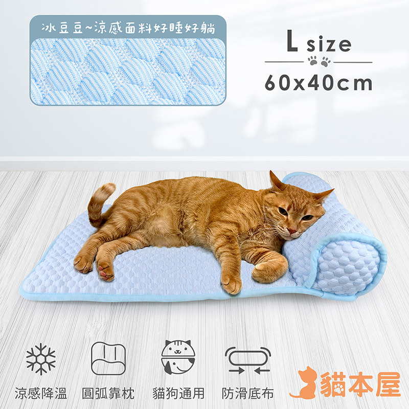 貓本屋 冰豆豆涼感 靠枕寵物睡墊-L號-OO-P-SN07L-B-粉藍, , large
