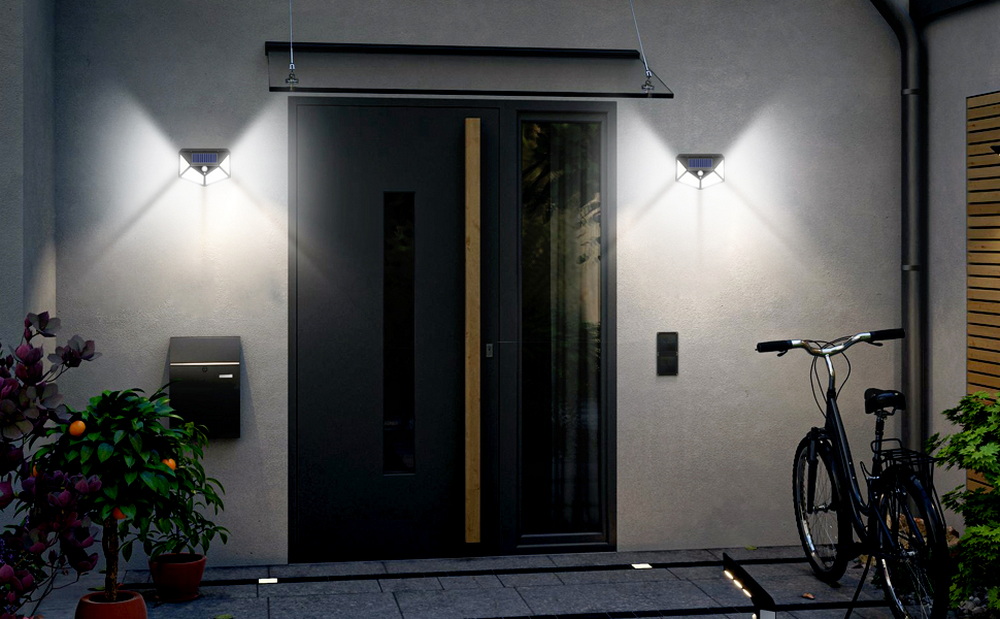 Outdoor four-sided LED solar sensor light, , large