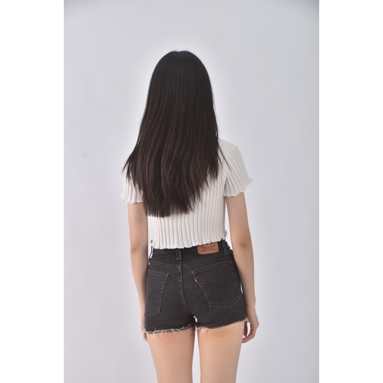 (S) high rise skinny丹寧牛仔素面黑色短褲二手衣, , large