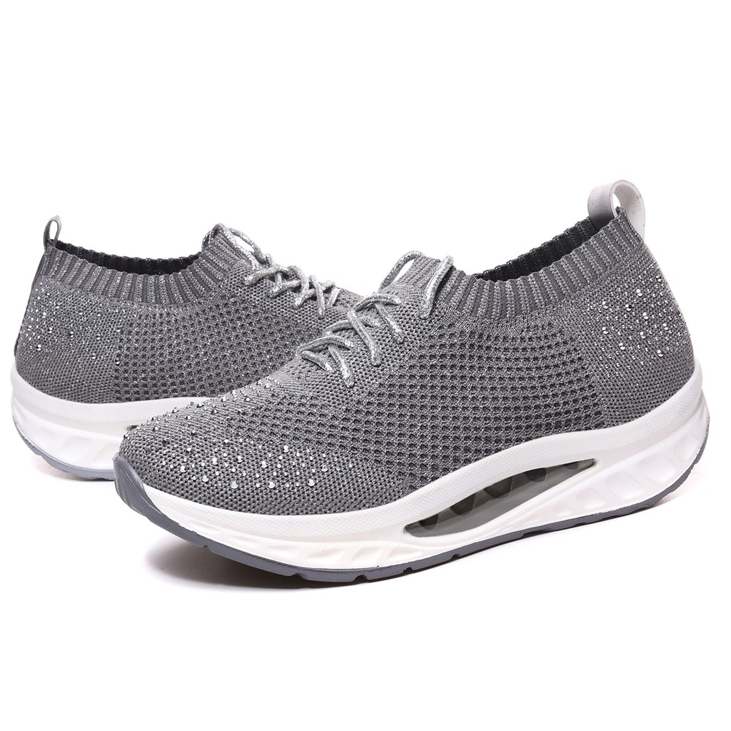 HANG TEN專利足弓氣墊鞋 女鞋 休閒鞋 保庇天后 王彩樺代言 針織 彈力 美腿 水鑽 透氣 排濕 減壓鞋墊 銀灰, , large