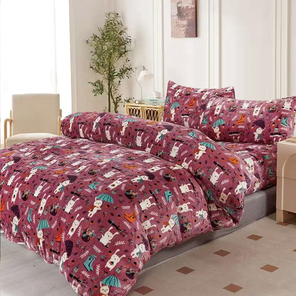 【Galatea葛拉蒂】法蘭絨冬季雙人床包四件組 草莓花卉, , large