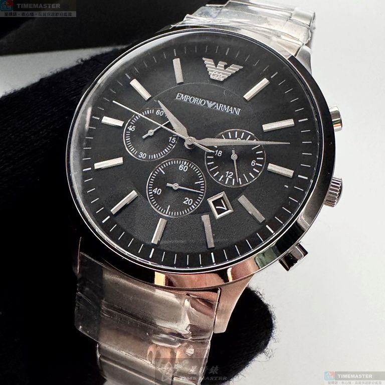 [星晴錶業]ARMANI手錶,46mm,AR00075黑色錶面銀錶殼銀色精鋼錶帶款, , large