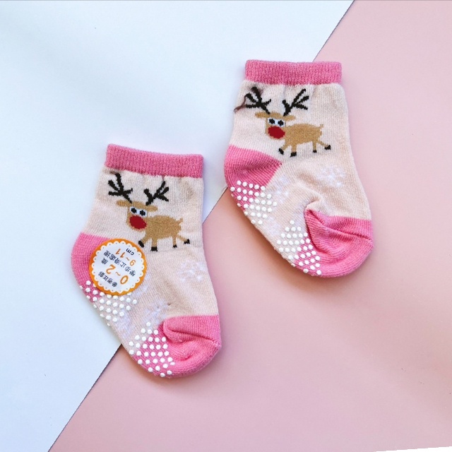 [Kaimei Cotton Industry] 10 pairs set, random and excellent, MIT made in Taiwan, pure cotton anti-slip children's socks (baby version 0-2 years old) - gentle moose style, , large