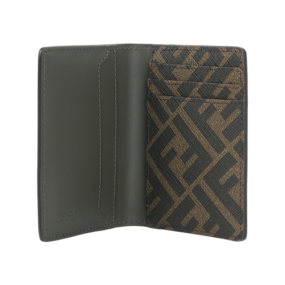FENDI FF Logo 小牛皮及塗層帆布二折卡片夾/名片夾(軍綠色), , large
