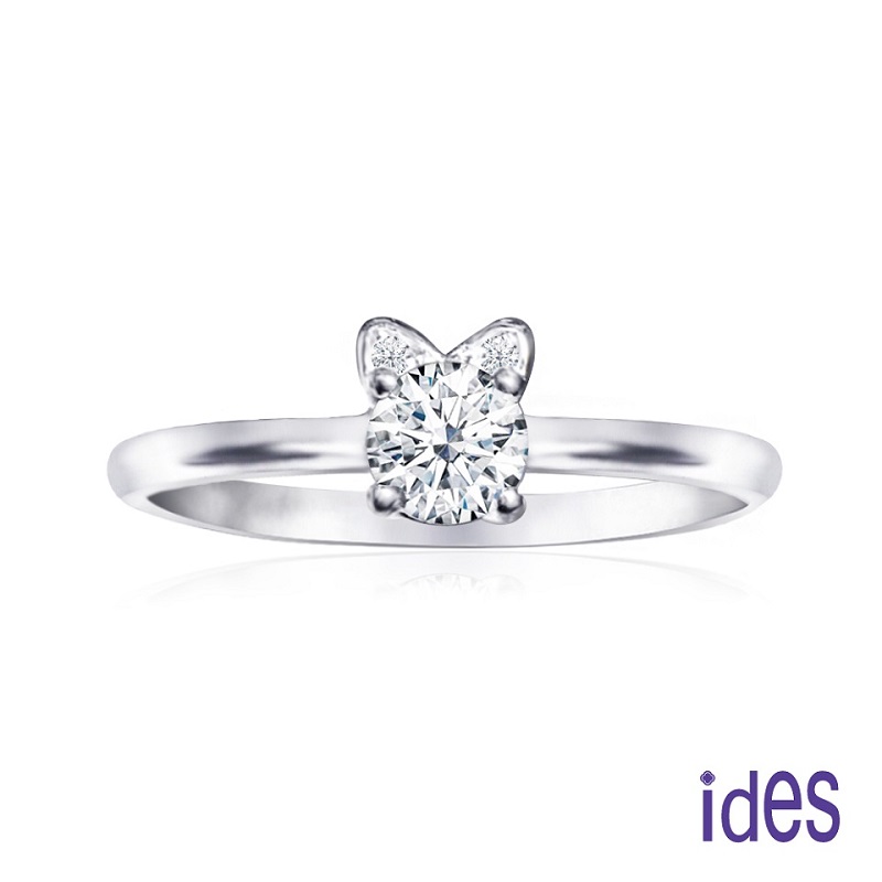 [ides愛蒂思] 日系設計90分F/VS1頂級3EX車工鑽石戒指耳環套組/甜美貓咪（30分+60分）  (戒圍請於訂單備註), , large