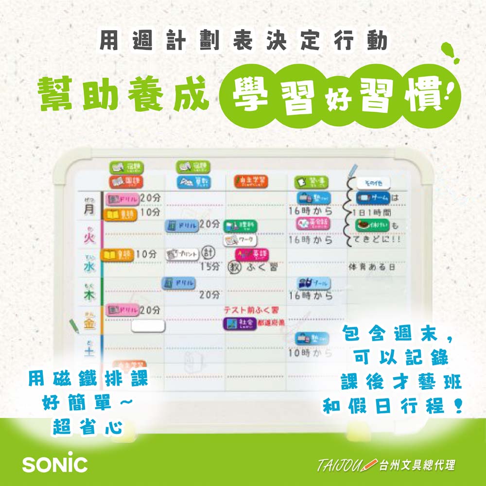 【龍品文創】SONIC  週計劃雙面磁白板 LV-4158-I, , large
