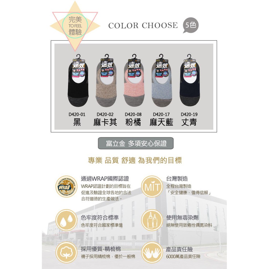 【D&G】速效機能樂福女襪<丈青>D420 抑菌消臭 乾爽  隱形襪 止滑, , large