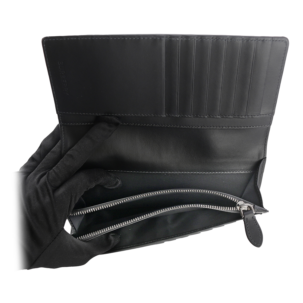 BURBERRY 經典格紋拉鍊零錢袋對開長夾/炭灰色, , large