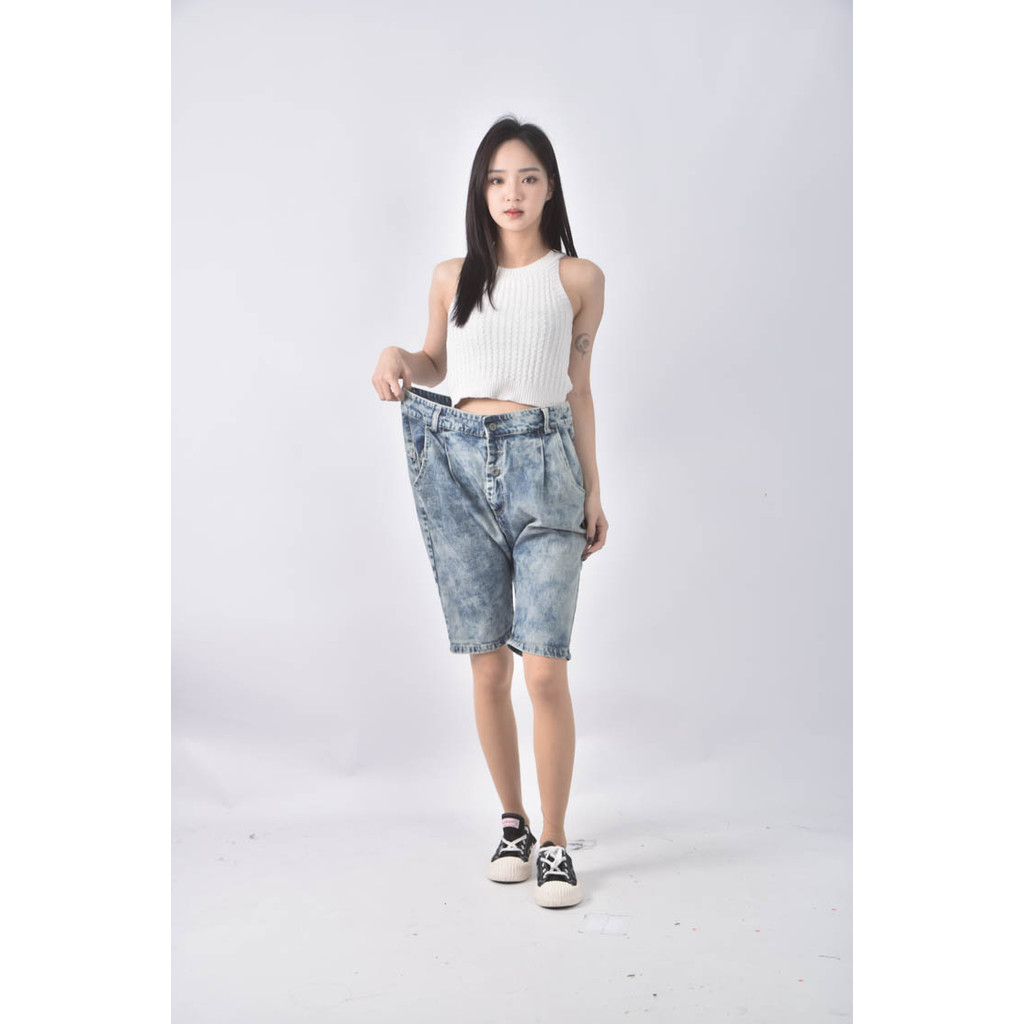 (3XL) jean sen高腰丹寧牛仔七分藍色長褲二手衣