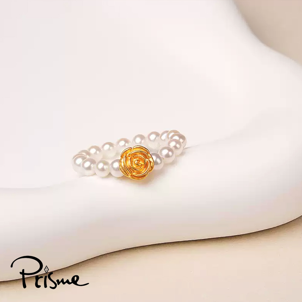 【Prisme Gold】黃金戒指 純金999貝珠珍珠戒指 (金重：約0.02錢&plusmn;0.01) - 浪漫玫瑰, , large