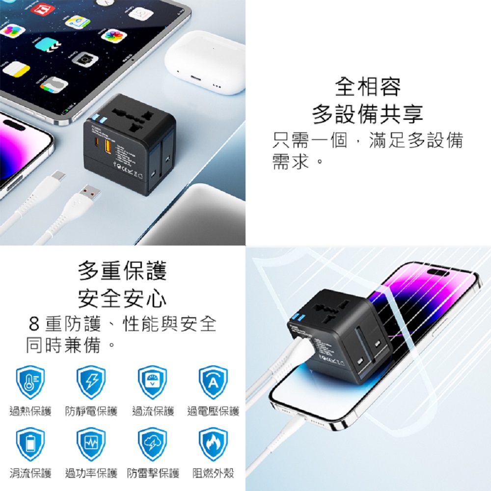 【好米企業社】萬國轉接頭 多國旅行轉接頭 世界旅行轉接頭 USB Type-C 30W, , large