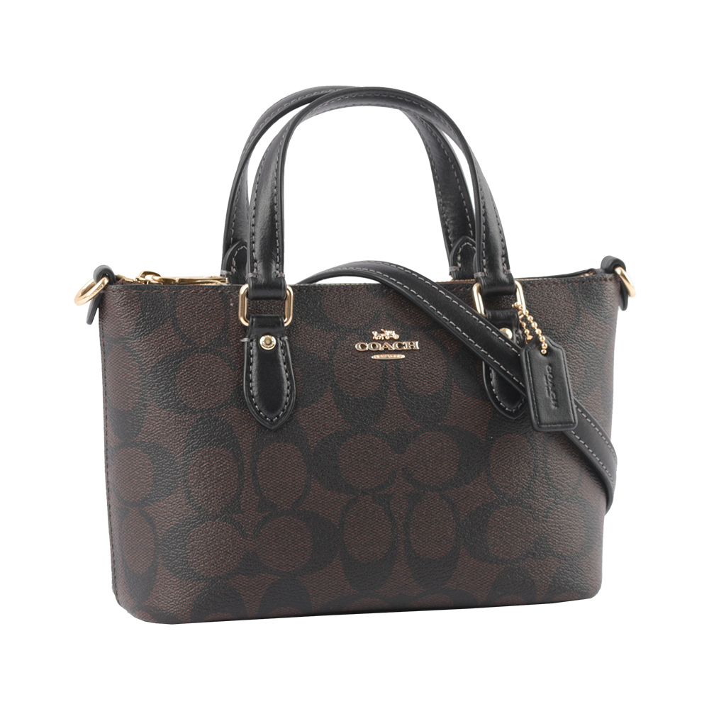 COACH Gallery 金字馬車塗層帆布迷你二用包/巧克力色, , large