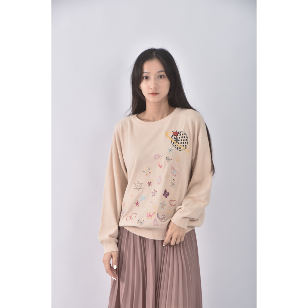 (M) scolar圖案杏色長袖上衣二手衣, , large