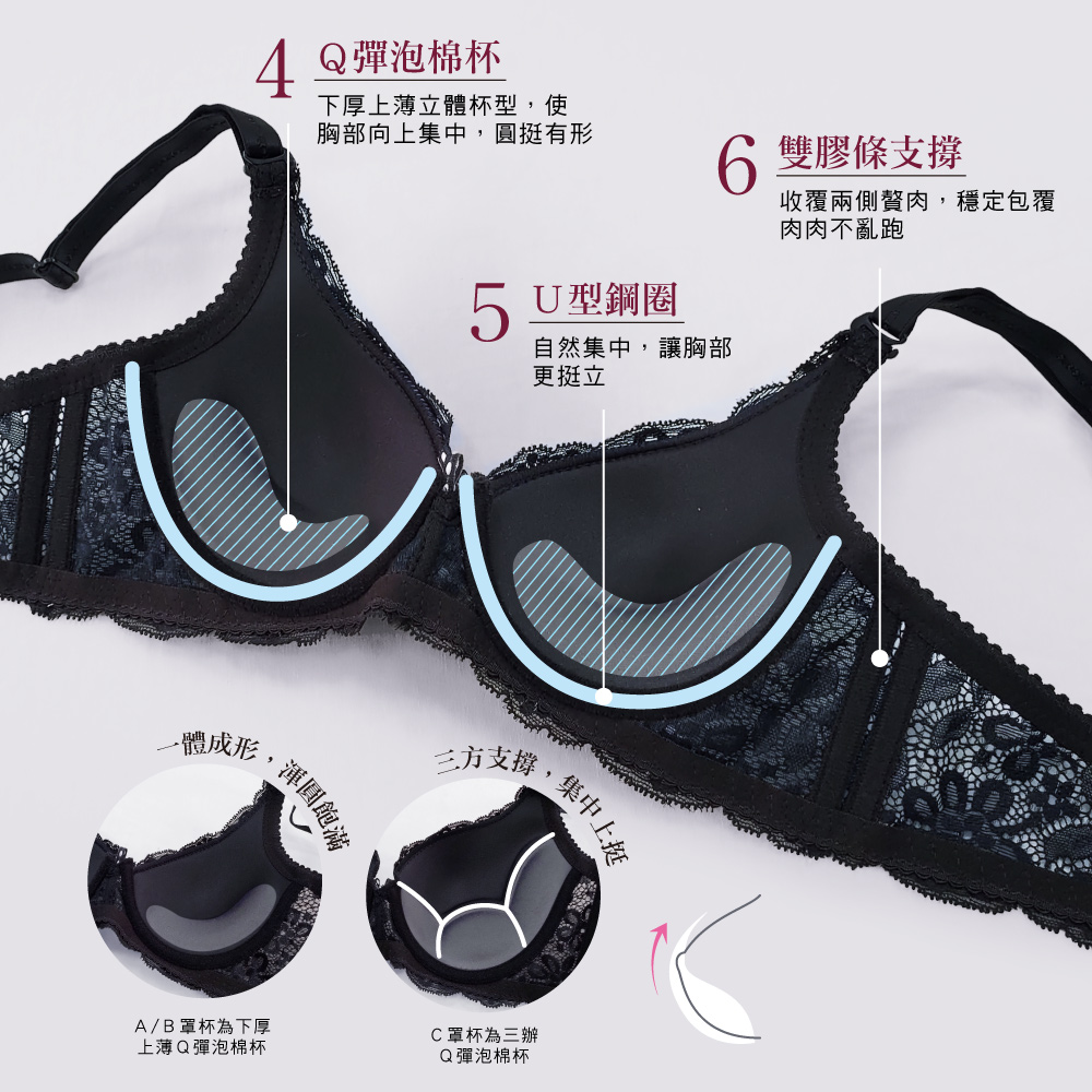 【Clany可蘭霓】歐式托高集中質感ABC內衣(神秘黑 6265-63), , large