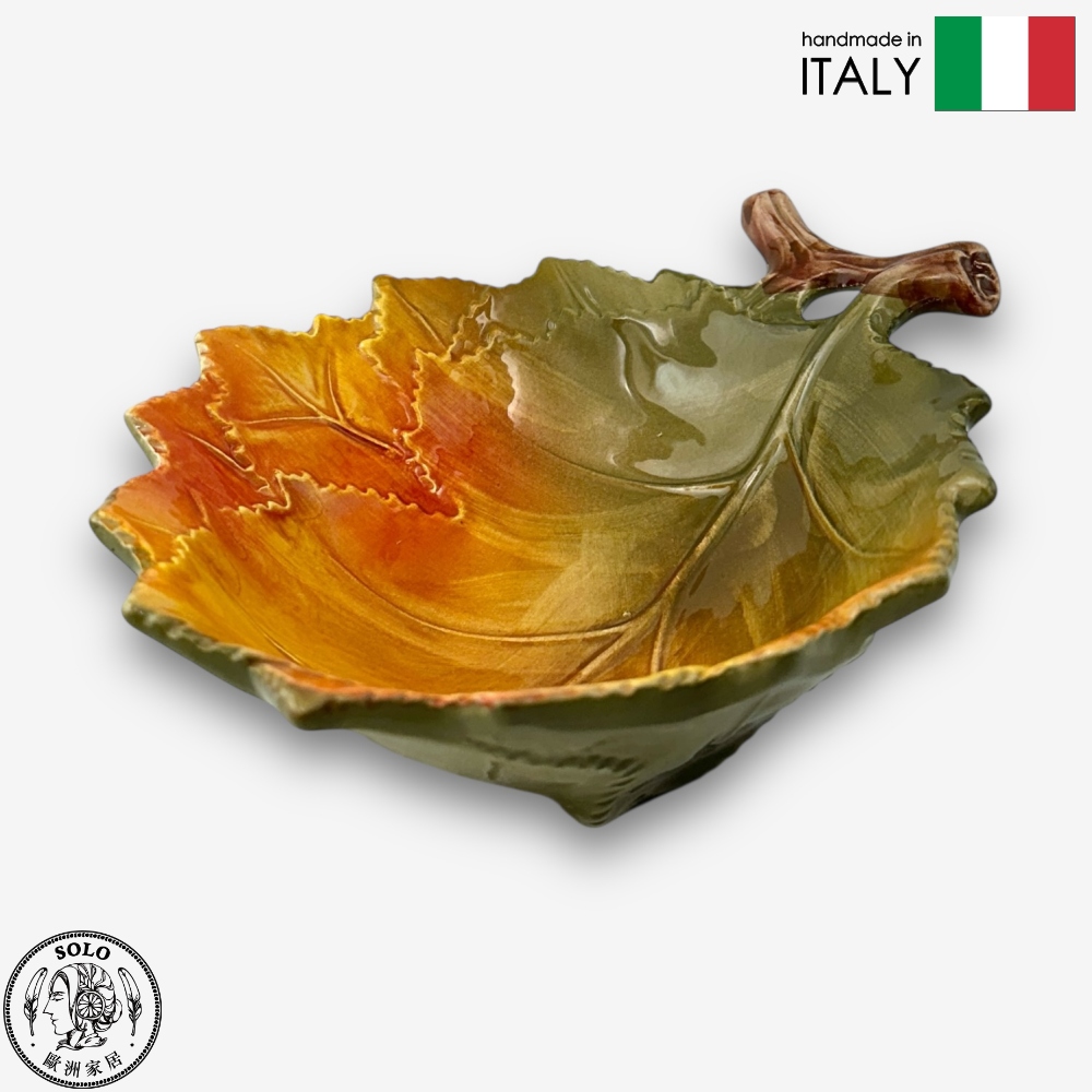 【SOLO Vintage】Modigliani Italian Pottery 19cm Maple Leaf Bowl LT Autumn Riverbank Series, , large