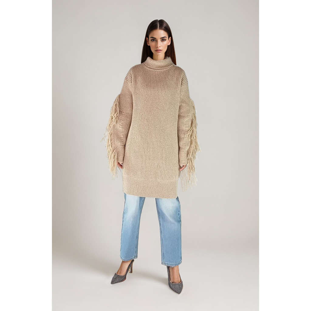 ICY流蘇裝飾中長款毛衣, , large