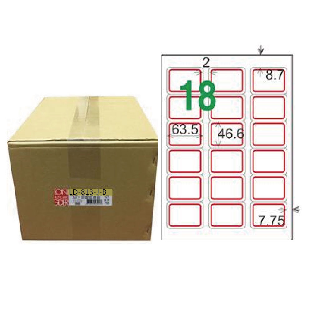 【龍德】LONGDER 三用電腦標籤 A4 18格 圓角46.6*63.5mm紅框1000張/箱 LD-813-J-B(適用雷射、噴墨、影印), , large