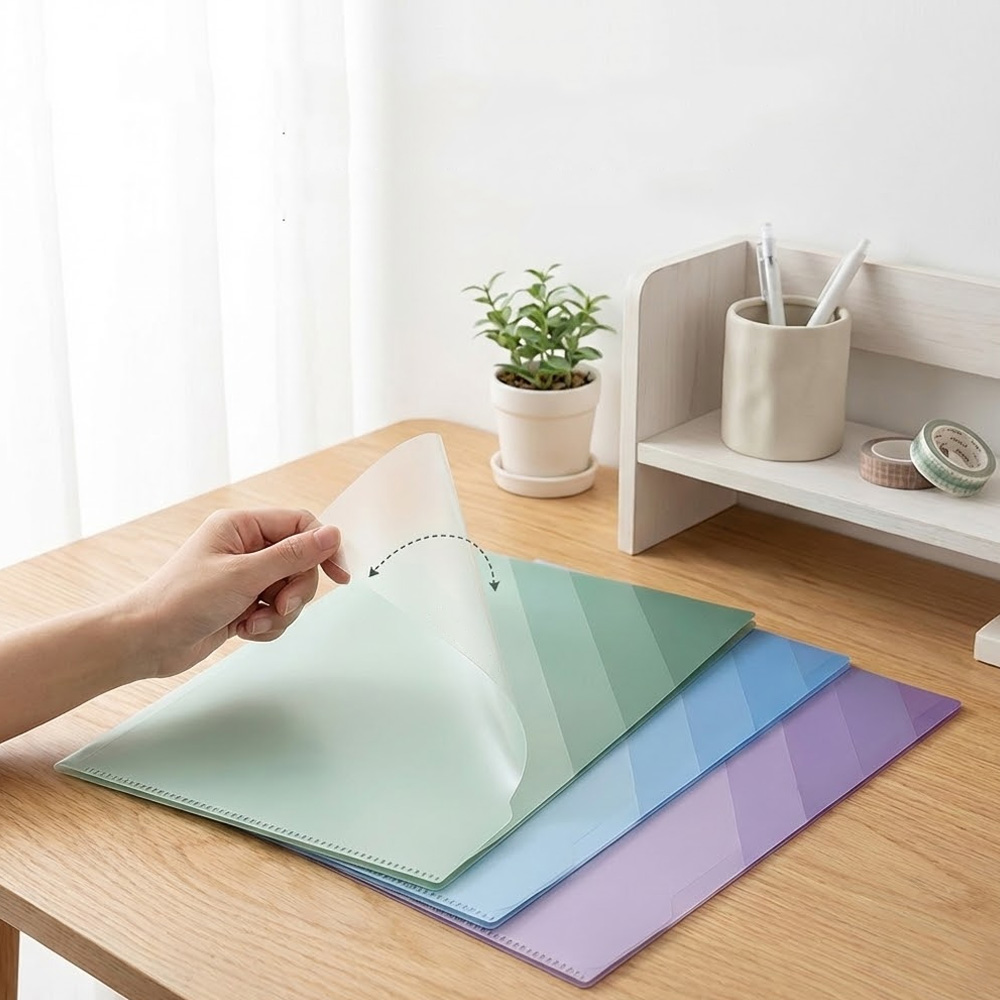 【上手家居】6層L型文件夾3入組-漸變色(資料夾/文件收納/檔案夾/風琴夾), , large