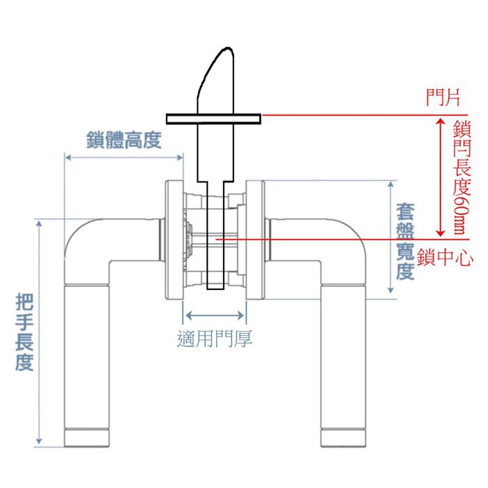 水平鎖 加安牌 磨砂銀色 LB1X20G 浴廁鎖 方套盤 內側為按鈕 鎖閂長度60mm 門厚30-42mm, , large