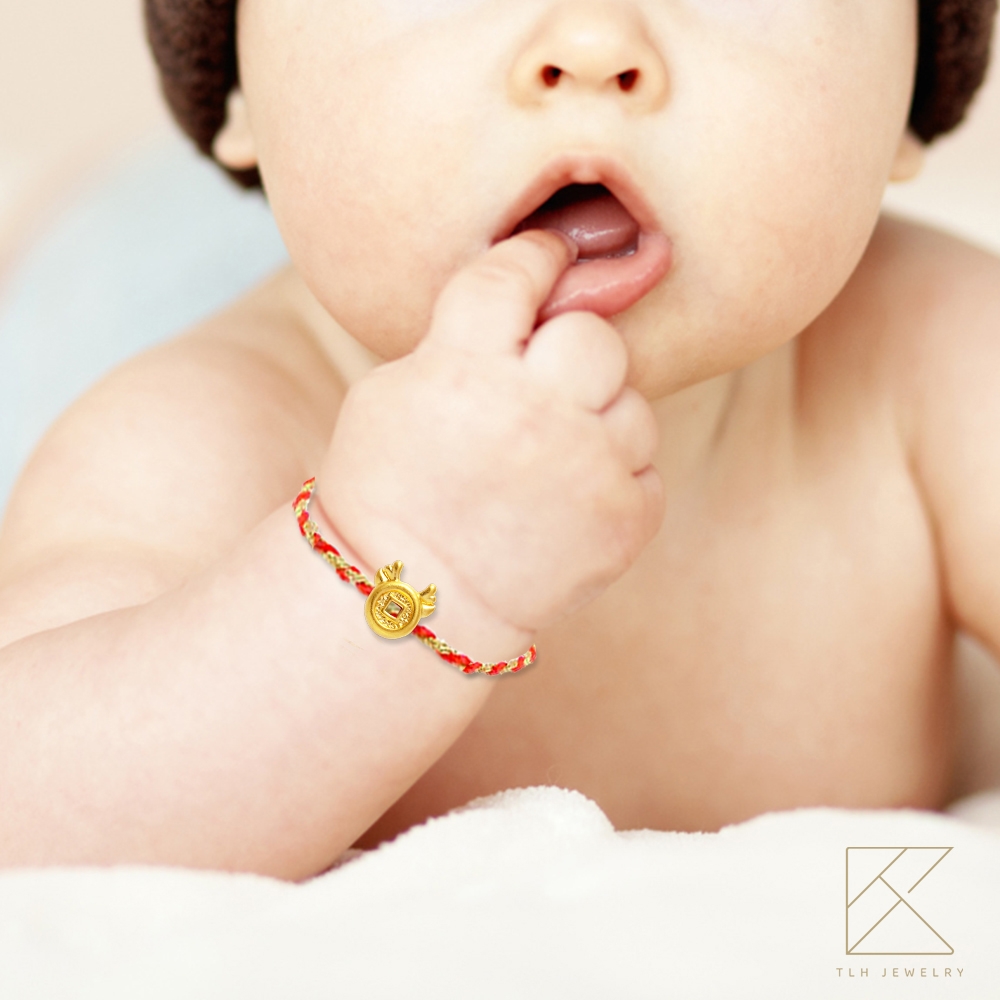 【TLH】黃金墜紅繩親子款手繩 純金999 多選 招財開運錢母 約重0.04錢&plusmn;0.02, , large