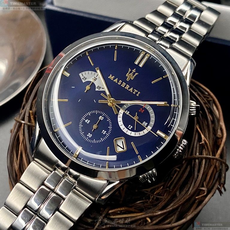 [星晴錶業]MASERATI手錶,42mm,R8873613001寶藍色錶面銀錶殼銀色精鋼錶帶款, , large
