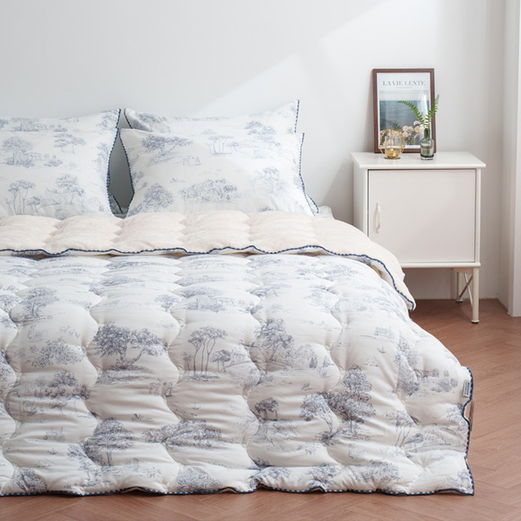 【寢室安居】韓國Hanebul 雙材質單面絨毛水洗被2KG-法式夢境150*205CM-藍色(廣藏市場.韓國棉被.韓國被.冬被), , large