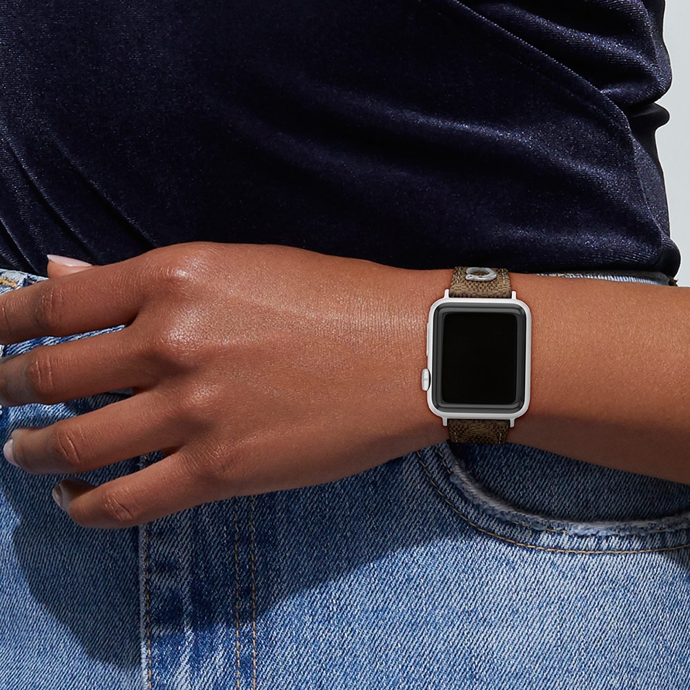 COACH Apple Watch 錶帶 38/40/41mm 適用 C字皮錶帶  - 咖啡色 (不含手錶)CO14700289, , large