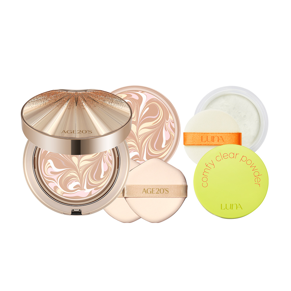 AGE20’S ESSENCE COVER PACT HG SPF50+/PA++++ 21 LIGHT BEIGE+LUNA COMFY CLEAR FINISH POWDER
