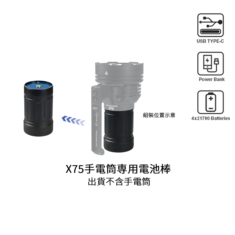 【電筒王】ACEBEAM X75 80000流明 超泛光高亮度LED手電筒 快充 搜救型手電筒, , large