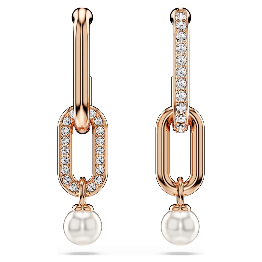 SWAROVSKI 施華洛世奇 Constella 優雅珍珠水晶垂墜式耳環-玫瑰金(5728585), , large