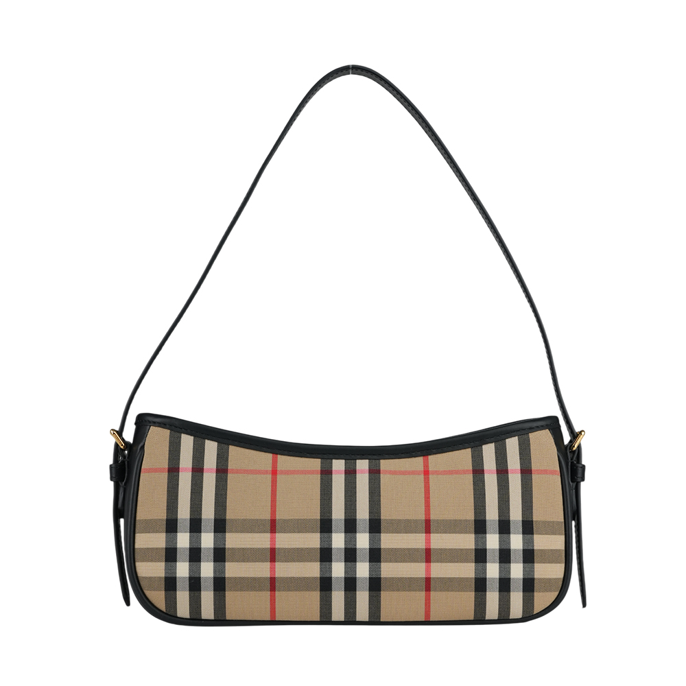 BURBERRY Sling 格紋帆布及小牛皮肩背包/米色/黑色, , large