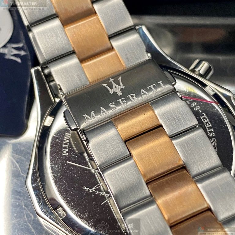 [星晴錶業]MASERATI手錶,46mm,R8873627004黑色錶面玫瑰金錶殼金銀相間精鋼錶帶款, , large
