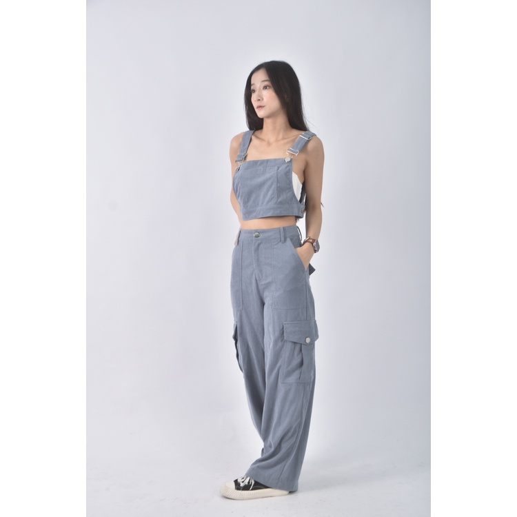 (S) 【安于晴Charlene私服】cider高腰質感吊帶兩件式藍色長褲二手衣, , large