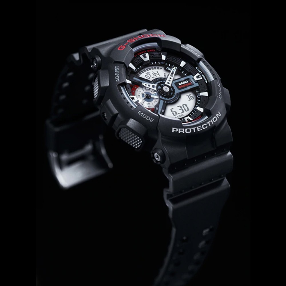 CASIO 卡西歐  G-SHOCK 經典紅黑重機雙顯手錶-55mm GA-110-1A, , large