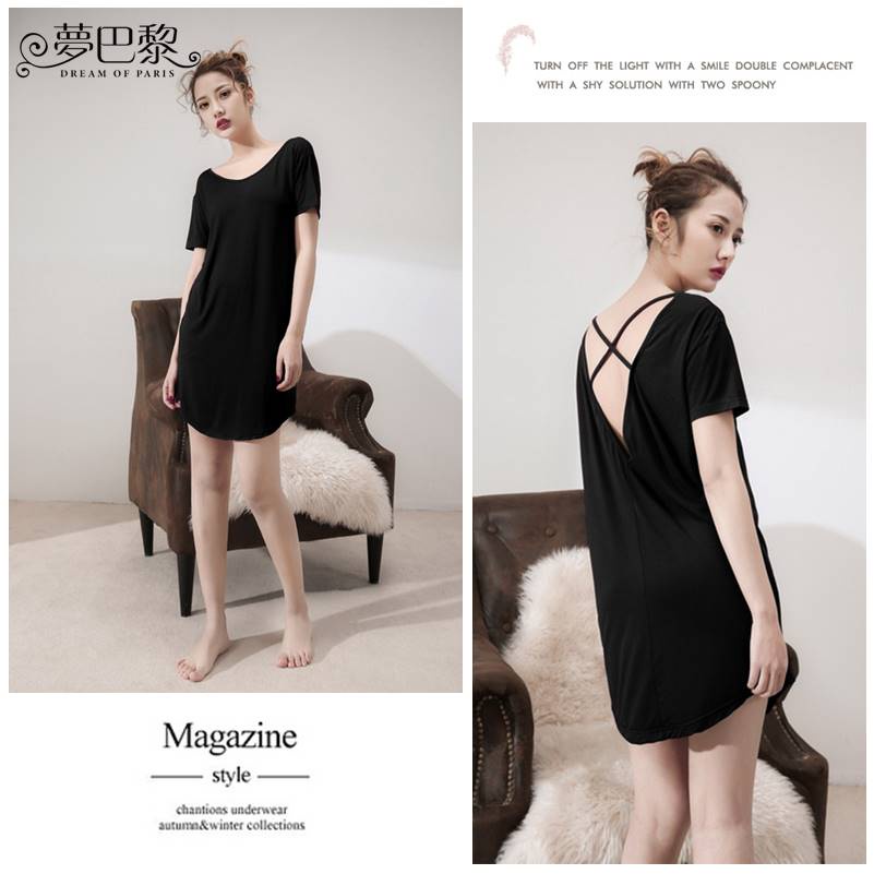 [夢巴黎]  交叉露背莫代爾睡裙 莫代爾睡衣 夏天睡衣 連身睡衣 睡裙 睡衣裙 女睡衣 睡衣 居家服 居家睡衣 夢巴黎, , large
