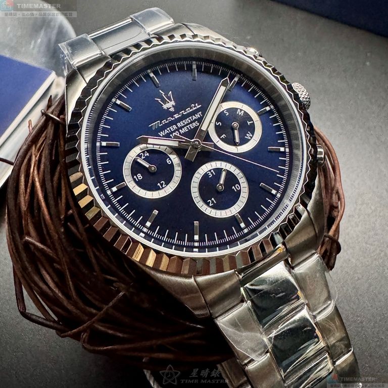 [星晴錶業]MASERATI手錶,44mm,R8853100022寶藍色錶面銀錶殼銀色精鋼錶帶款, , large