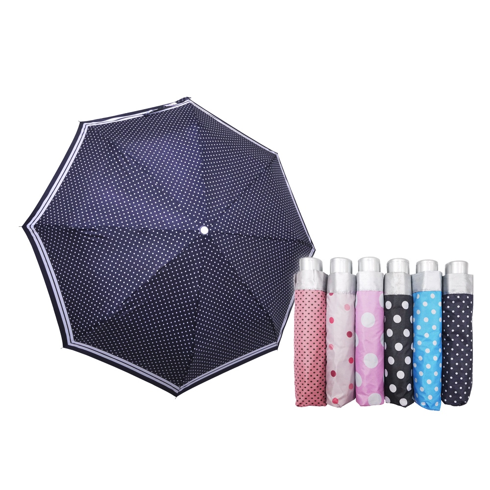 8K tri-fold silver flower folding umbrella polka dots Color selectable red/pink white/pink/aqua blue/dark blue/black windproof and anti-ultraviolet light for easy storage, , large