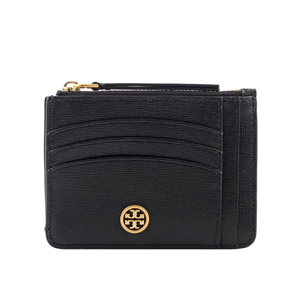 Tory Burch Robinson 紋理皮革多功能拉鍊卡片夾/黑色, , large